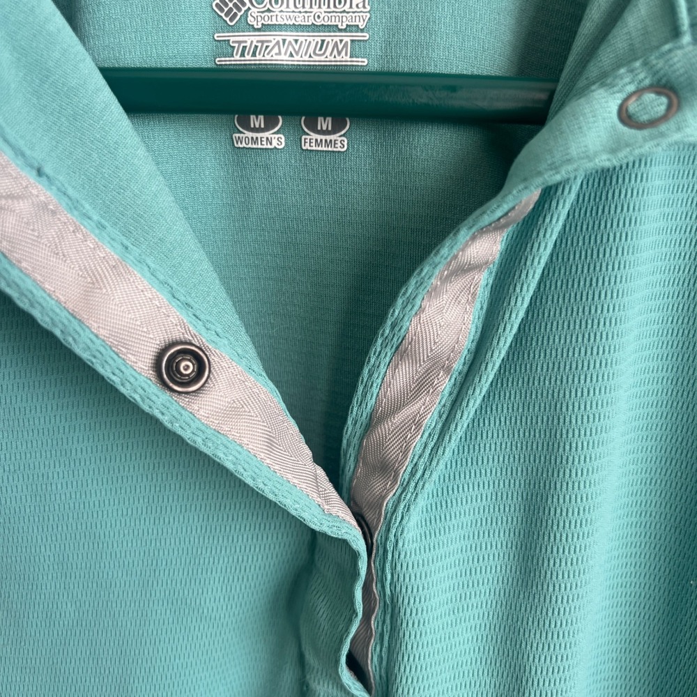 Columbia Titanium Omni-Shade Polo Shirt Womens Medium Teal Green Short Sleeve - Picture 3 of 11